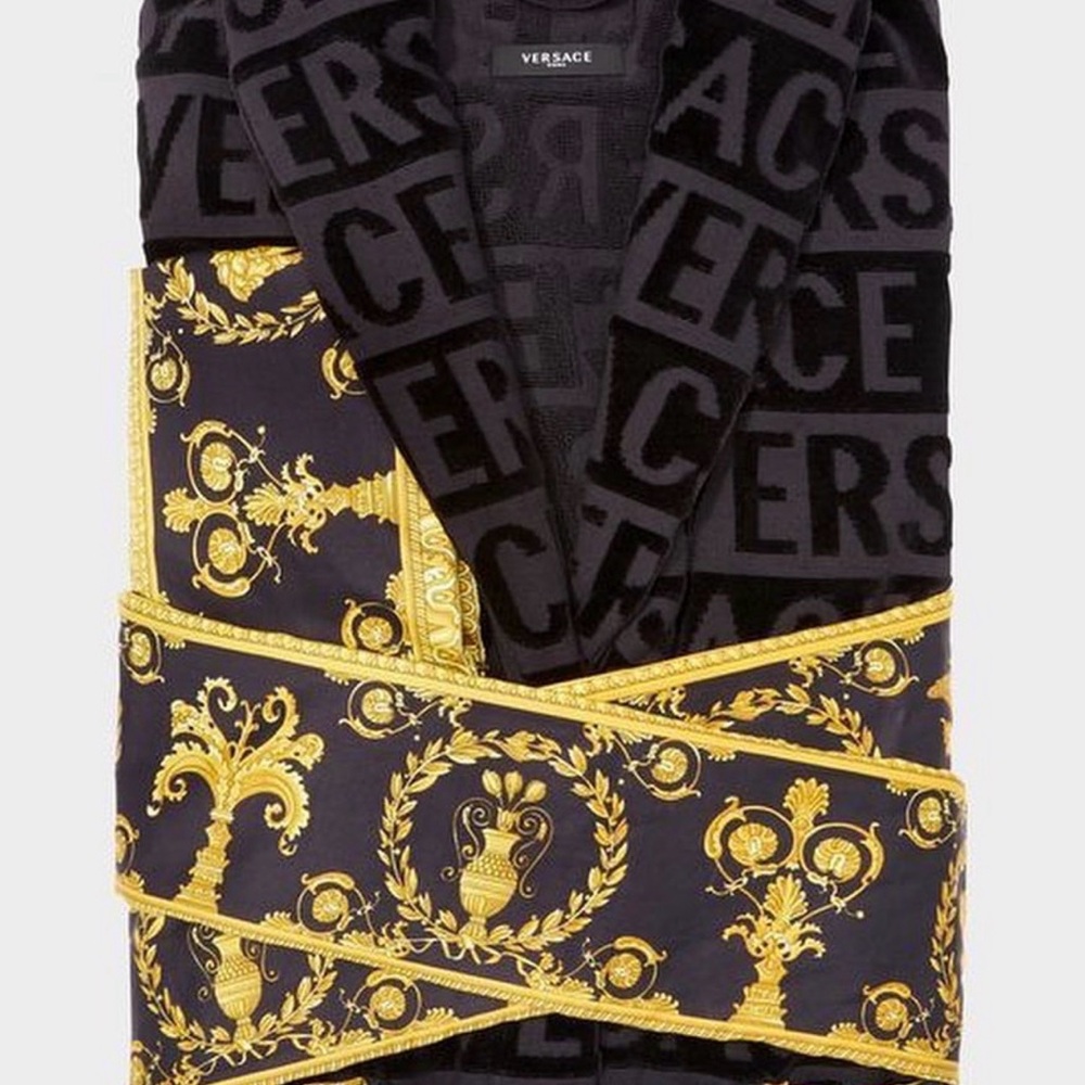 Versace Black Robe with Gold Baroque Design - Picture 4 of 10